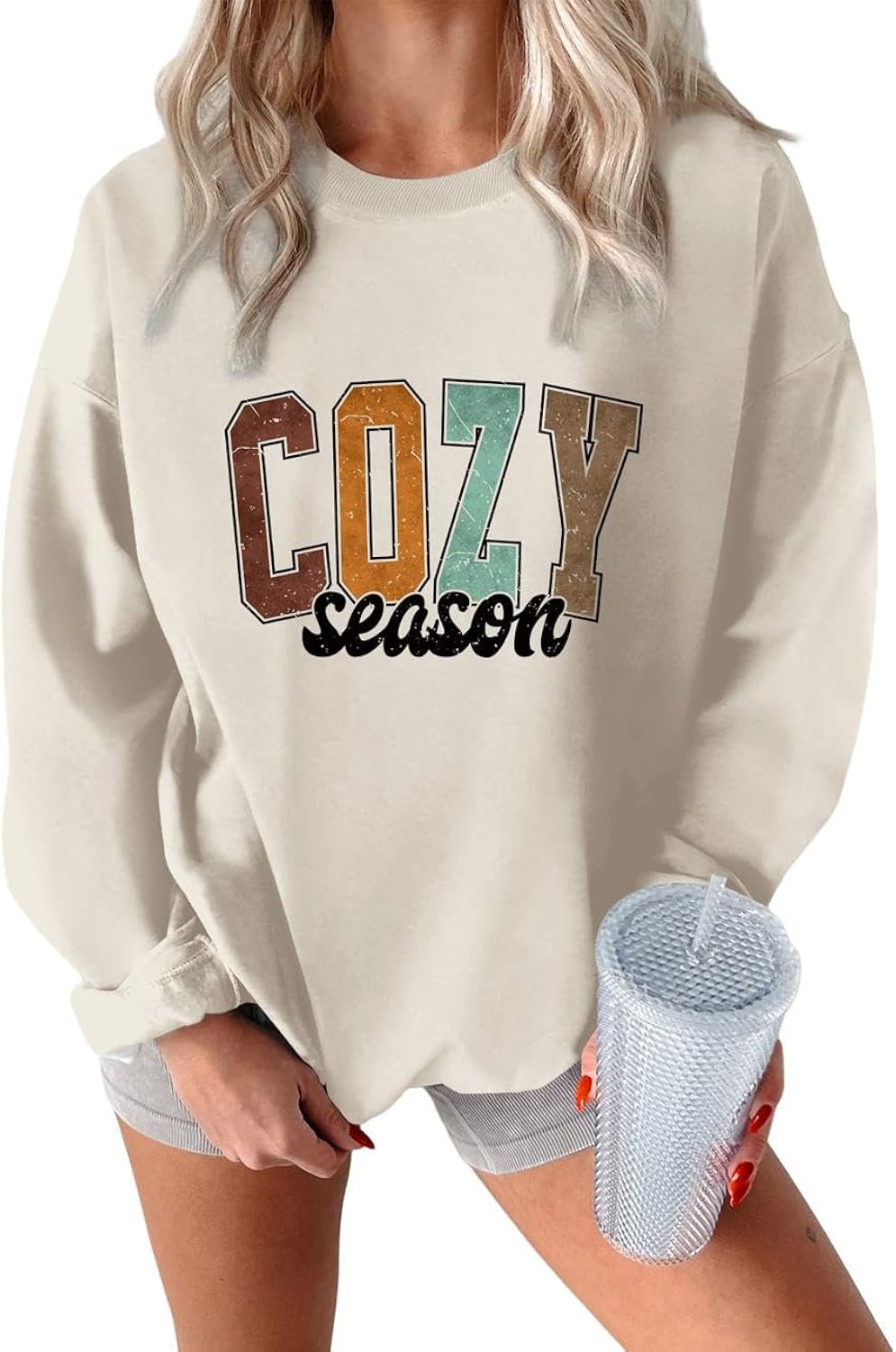 Cozy Season Sweater, Get Cozy Coffee Weather Shirt Women Vintage Fall Winter Comfy Casual Crewneck Pullover Tops