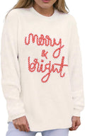 Women's Pullover Sweater Christmas Crewneck Merry and Bright Embroidery Top