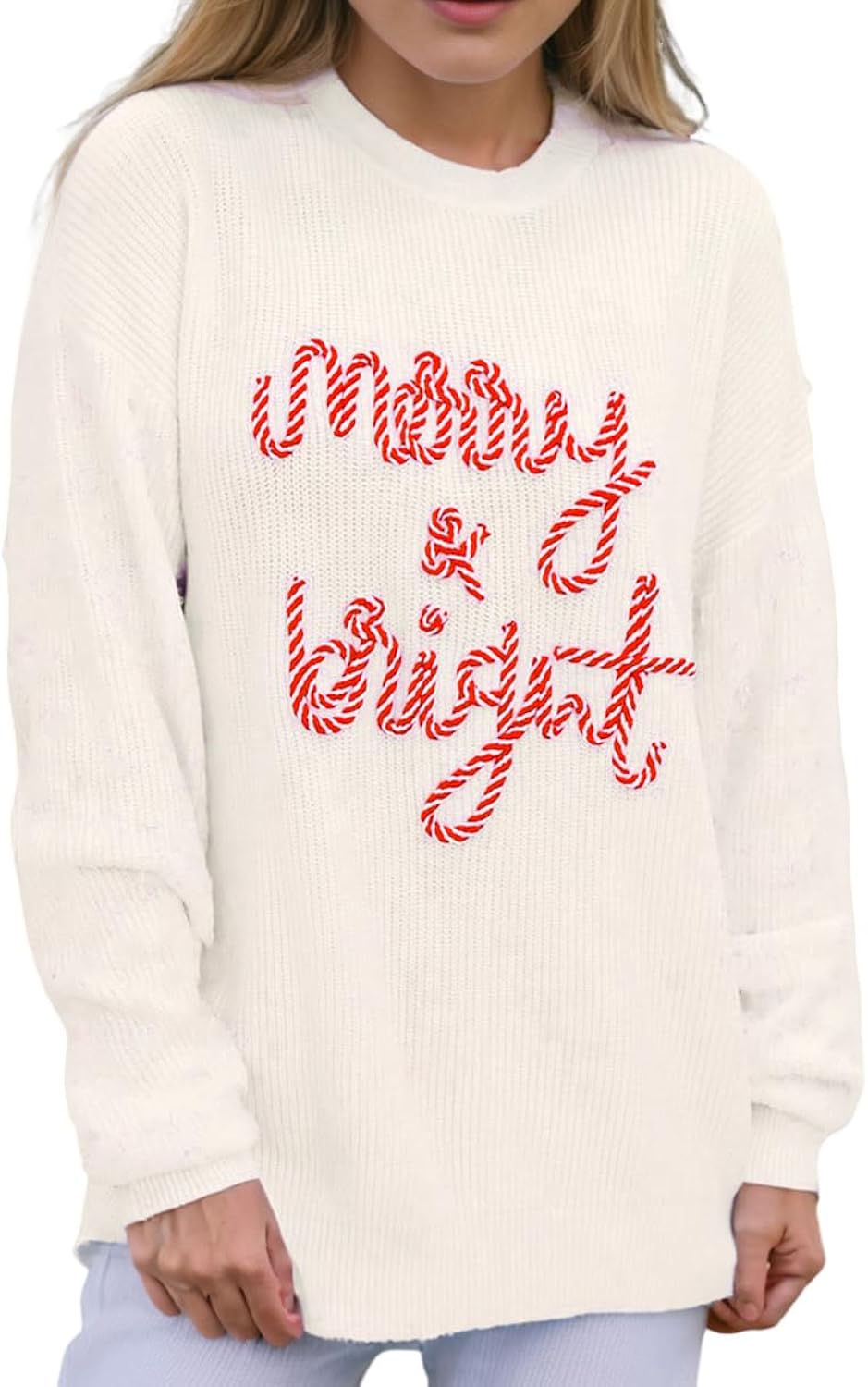 Women's Pullover Sweater Christmas Crewneck Merry and Bright Embroidery Top