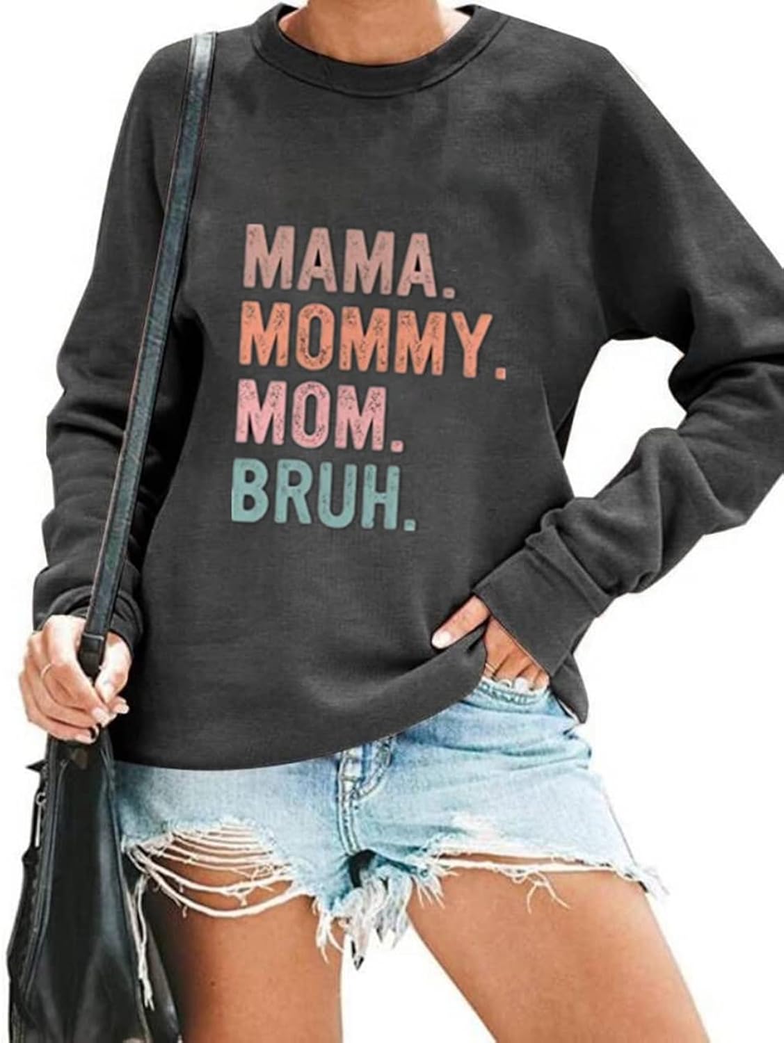 Mama Mommy Mom Bruh Sweatshirts for Women Funny Mom Life Sweatshirts Casual Letter Print Long Sleeve Pullover Tops