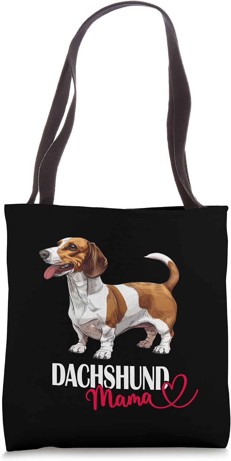 Womens Girls Funny Brown Piebald Dachshund Mama Mom Lover Tote Bag