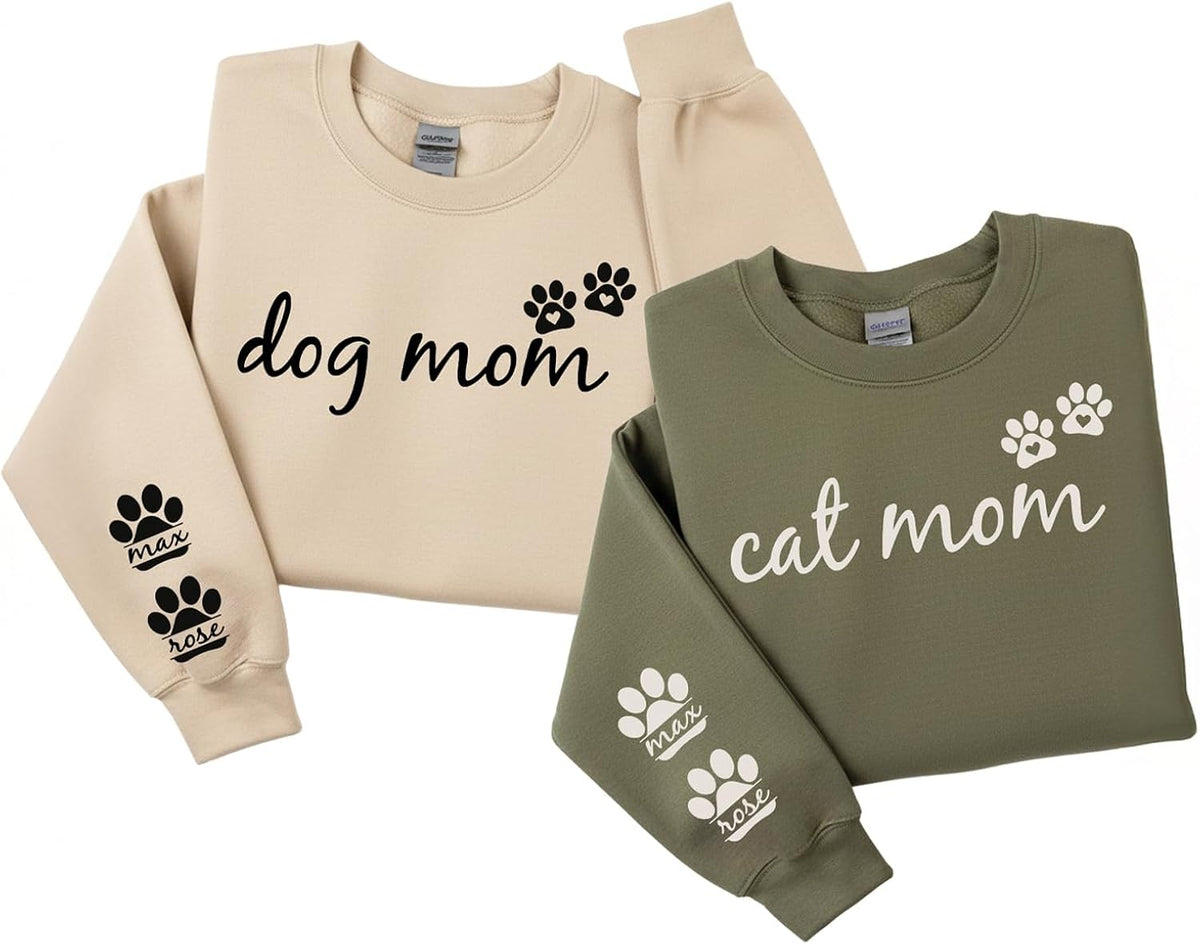 Custom Dog Mom, Cat Mom Sweatshirt with Pet Names, Personalized Christmas, Fathers Day Shirt for Cat and Dog Dad Gift, Personalized Pet Lovers Gifts, Custom Sweatshirt for Grandma, Grandpa Gifts