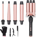 UNOBEY 5 in 1 Curling Wand Set, Three Barrel Curling Iron Set with 3 Barrel Curling Iron and 4 Interchangeable Ceramic Curling Wand Iron(0.5”-1.25”), Fast Heating Hair Curler Tool, Include Glove