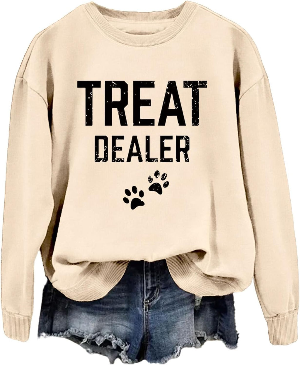 Treat Dealer Sweatshirt Women Dog Paw Print Graphic Shirt Funny Humor Dog Mom Shirt Long Sleeve Crewneck Tops