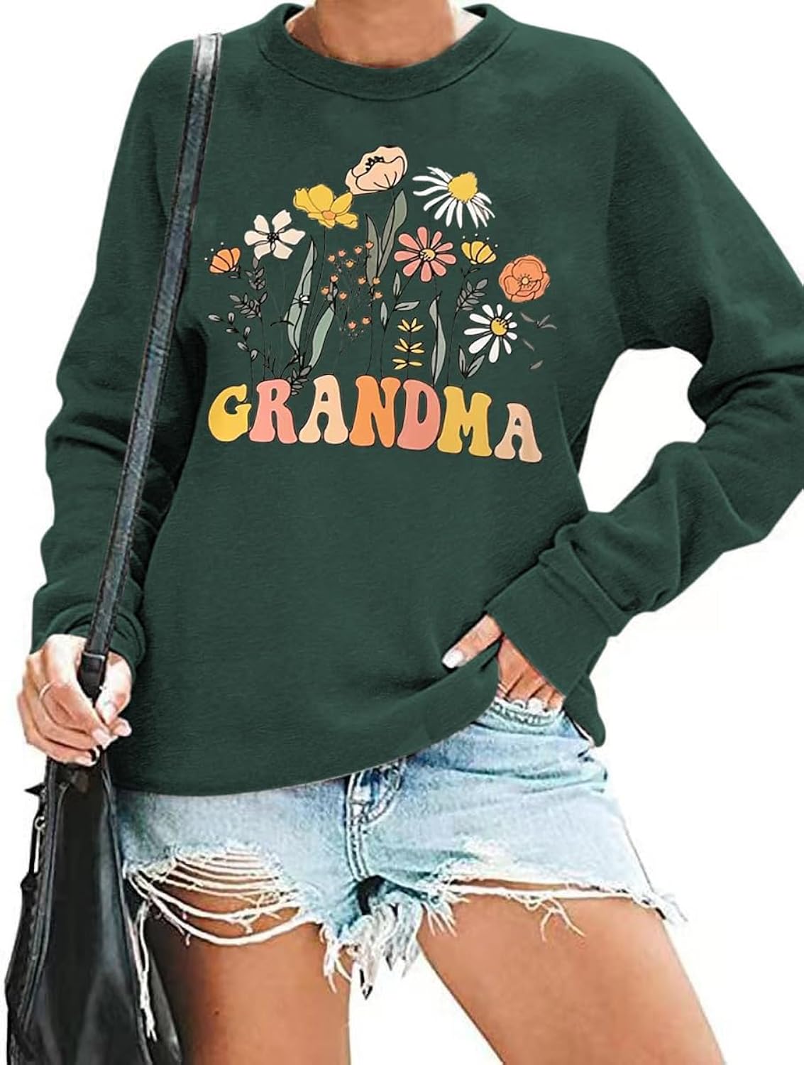 Grandma Sweatshirt for Women Floral Wildflower Grandma Sweatshirt Casual Long Sleeve Pullover Top Nana Life Gift