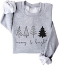 Women's Merry and Bright Crewneck Sweatshirt Casual Long Sleeve Merry Christmas Sweatshirt Fleece Pullover Tops