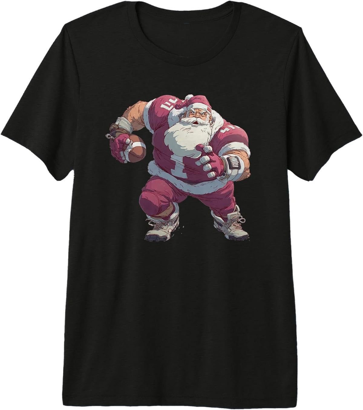 Santa Linebacker Men Kids Boys American Football Christmas Premium Tri-Blend T-Shirt