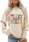 Merry And Bright Sweatshirt Merry Christmas Sweater Women Xmas Holiday Colorful Letter Printed Crewneck Pullover