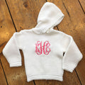 Zip Back Monogrammed Sweater / Initial Sweater / Hooded Baby Sweater with Zipper in Back / Personalized Sweater / Embroidered Sweater