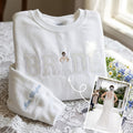 Custom Embroidered Bride Portrait Sweatshirt, Glitter BRIDE Applique Crewneck, Bachelorette Party Gift