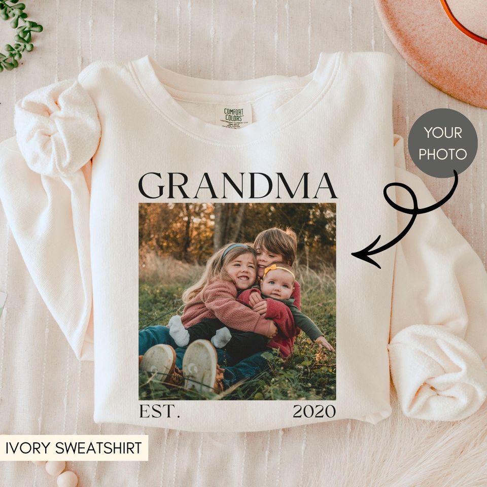 Custom Photo Grandma Sweatshirt Comfort Colors, Grandma Personalized Tee and Sweatshirt, Personalized Clothing Gift, Shirt Gift For Grandma