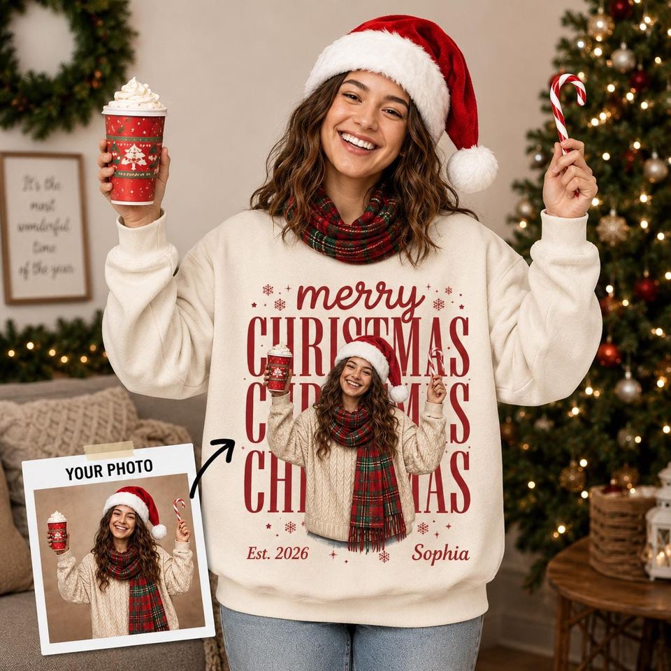 Personalized Christmas Sweatshirt, Custom Photo Christmas Shirt, Custom Name Xmas Crewneck, Vintage Christmas Portrait, Christmas Gift