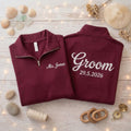 Custom Embroidered Groom Quarter Zip Sweatshirt, Personalized Groom To be Gift, Bride & Groom Pullover, Wedding Date, Honeymoon Gift Couple