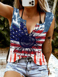 Women's Sleeveless V-Neck American Flag Print Tank Top