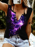 Sleeveless V-Neck Butterfly Pattern Tank Top