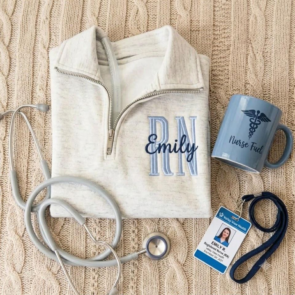RN Nurse Embroidered Custom Quarter Zip Sweatshirt, Registered Nurse Sweatshirt, Personalized Nursing Graduation Nurse RN Gift for her