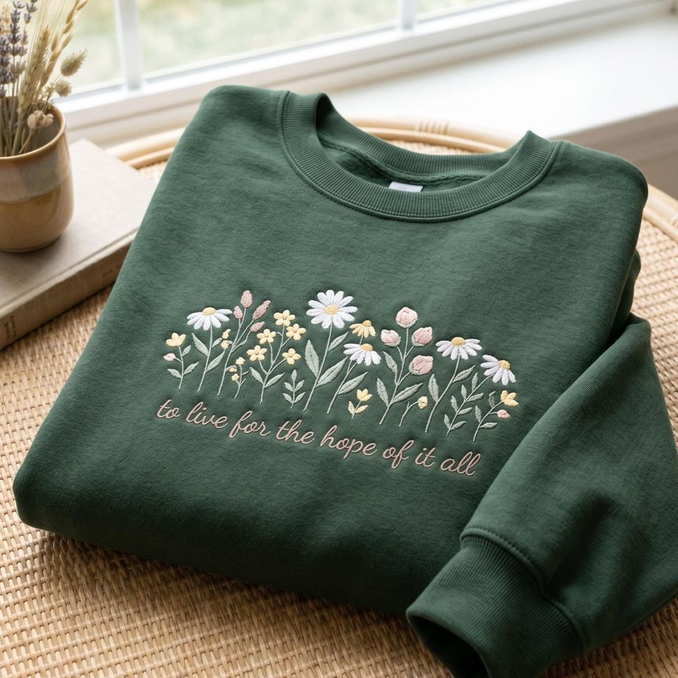 Embroidered Floral Sweatshirt, Folklore Inspired Crewneck