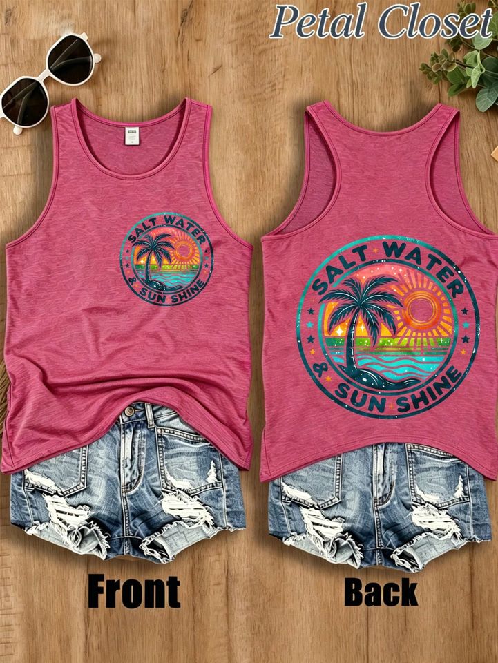Double Sided Sun Salt Sand Beach Print Tank Top