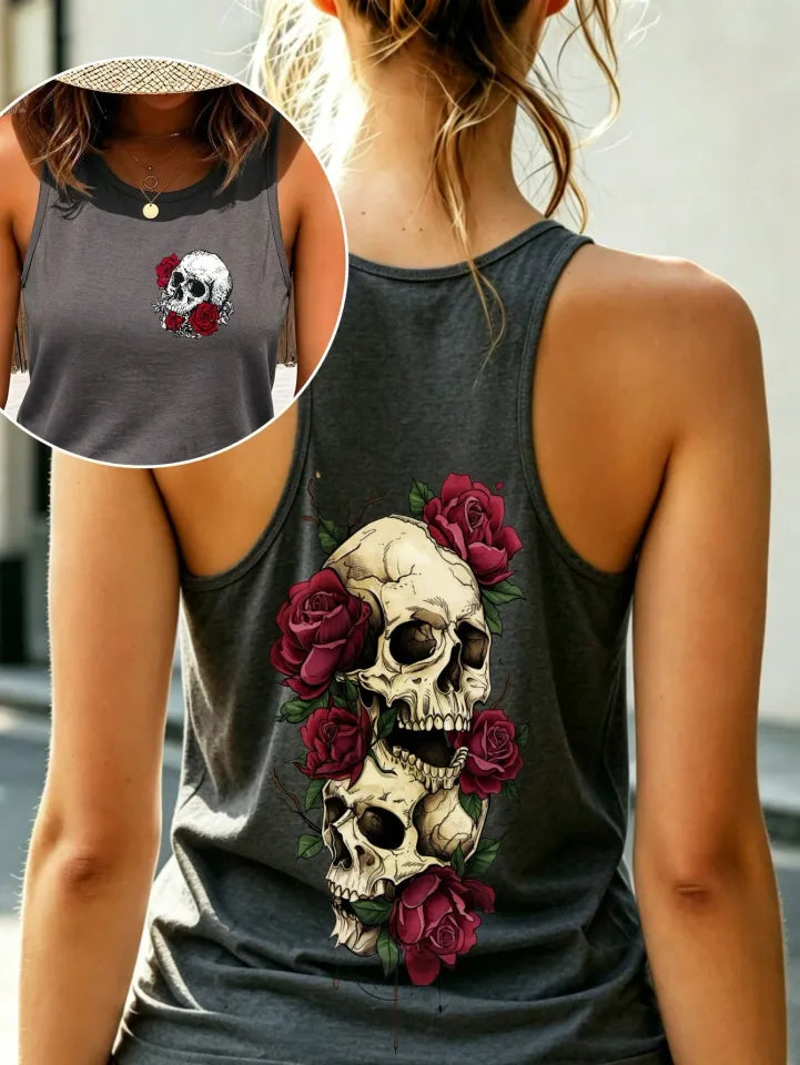 Skull Red Rose Double Sided Tank Top 2026 Summer Outfits
