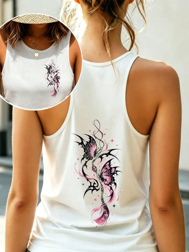 Double Sided Butterfly Print Crew Tank Top S-4XL Summer Beach Casual Vacation