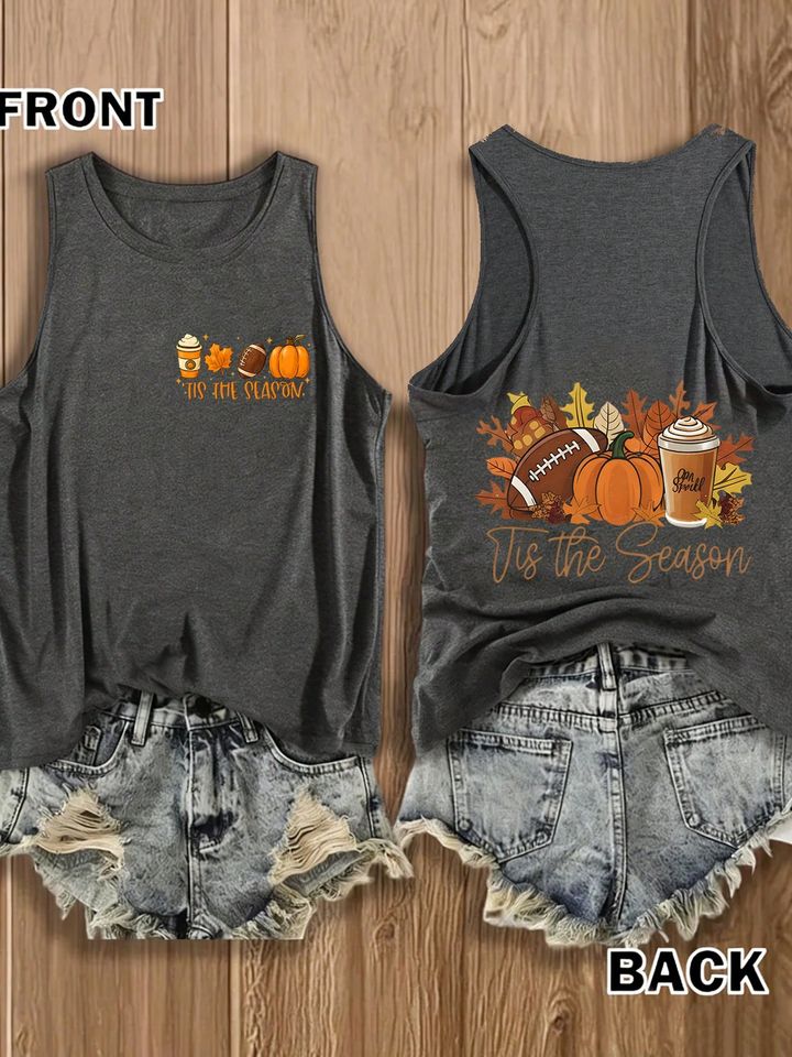 Racerback Tank Top, Tis The Season Football Pumpkin Spice Coffee Front And Back Double‑Side