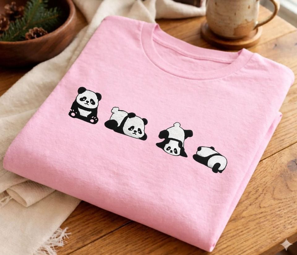 Embroidered Cute Panda Sweatshirt, Rolling Panda Hoodie Shirt, Funny Animal Crewneck, Panda Lover Gift, Cozy Aesthetic