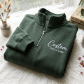 Custom Embroidered Quarter Zip Sweatshirt, Personalized Logo Text Embroidery