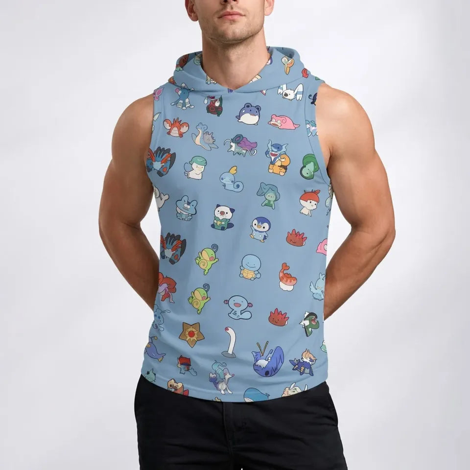 Cartoon Anime and Poket mons Print Sleeveless Hooded