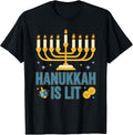 Hanukkah is Lit Funny Menorah Chanukah Dreidel Jewish Gift T-Shirt