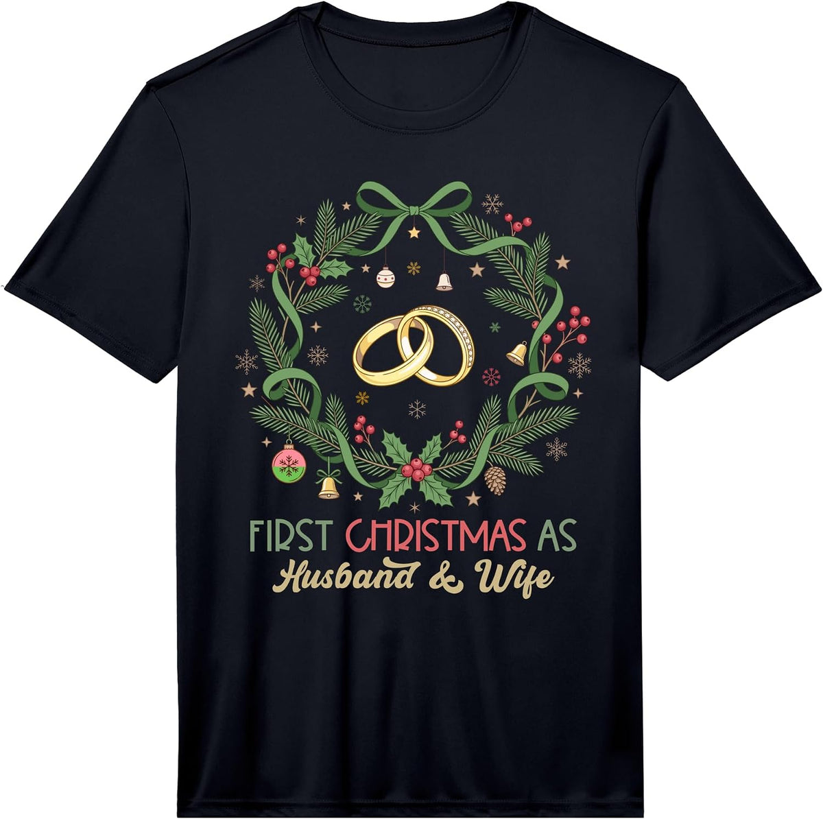 Men's First Christmas As Husband and Wife Married Couples Newlywed Performance T-Shirt