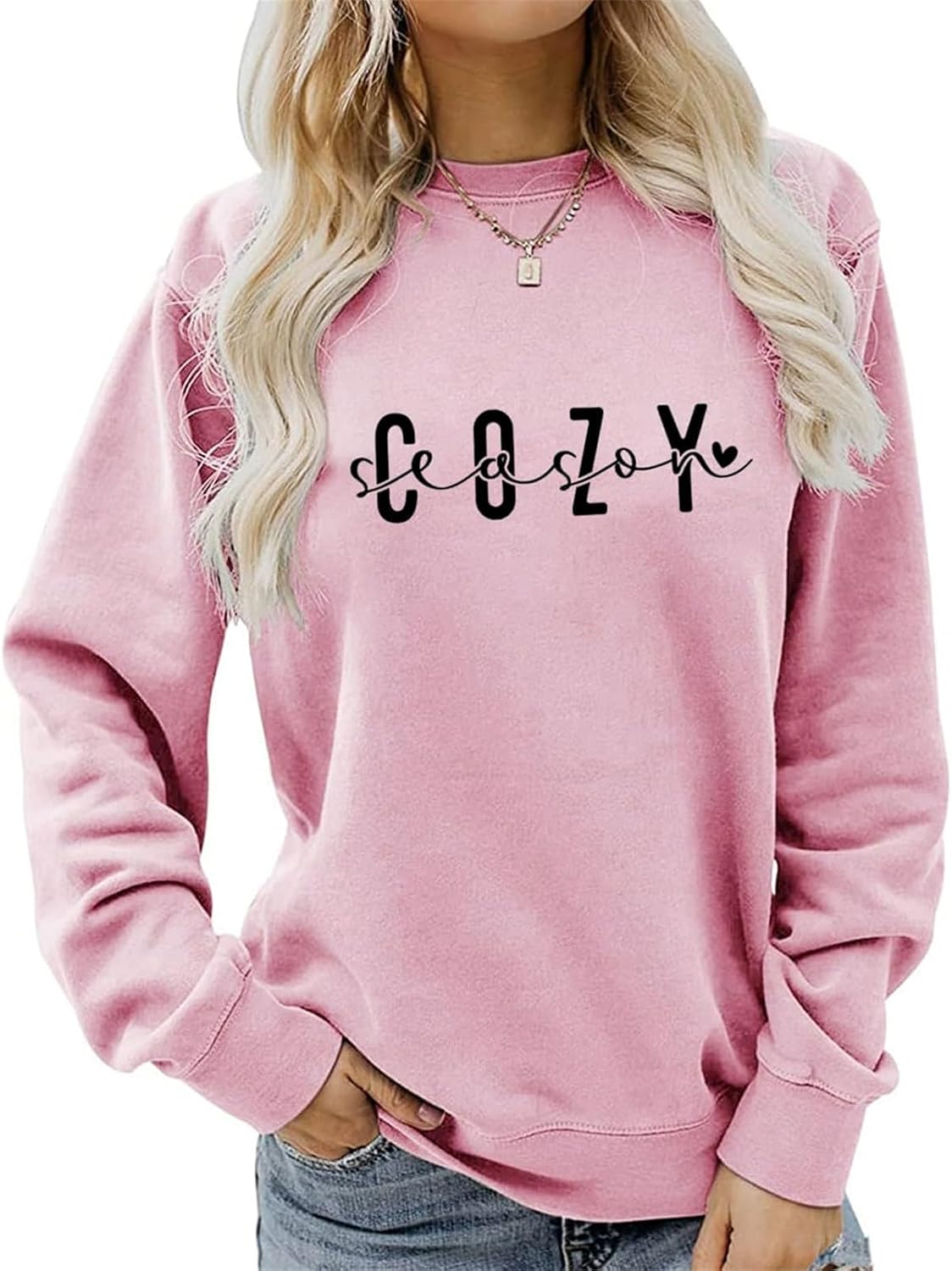 Cozy Season Sweatshirt Funny Letter Graphic Print Shirt Women Casual Crewneck Pullover Top Get Cozy Sweater Gift