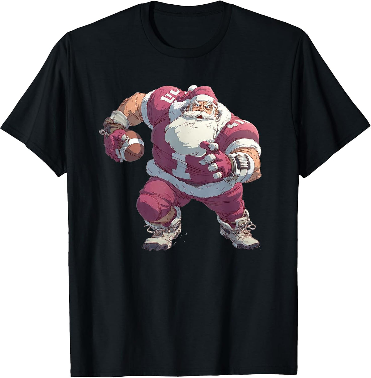 Santa Linebacker Men Kids Boys American Football Christmas T-Shirt