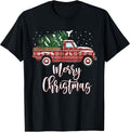 Merry Christmas Red Truck Buffalo Plaid Xmas Men Women Retro T-Shirt