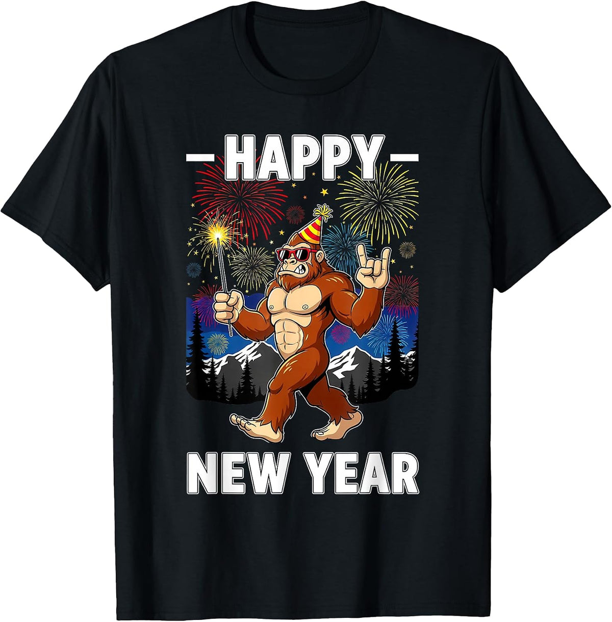 Funny Happy New Year 2026 Bigfoot Lovers New Years Eve Party T-Shirt