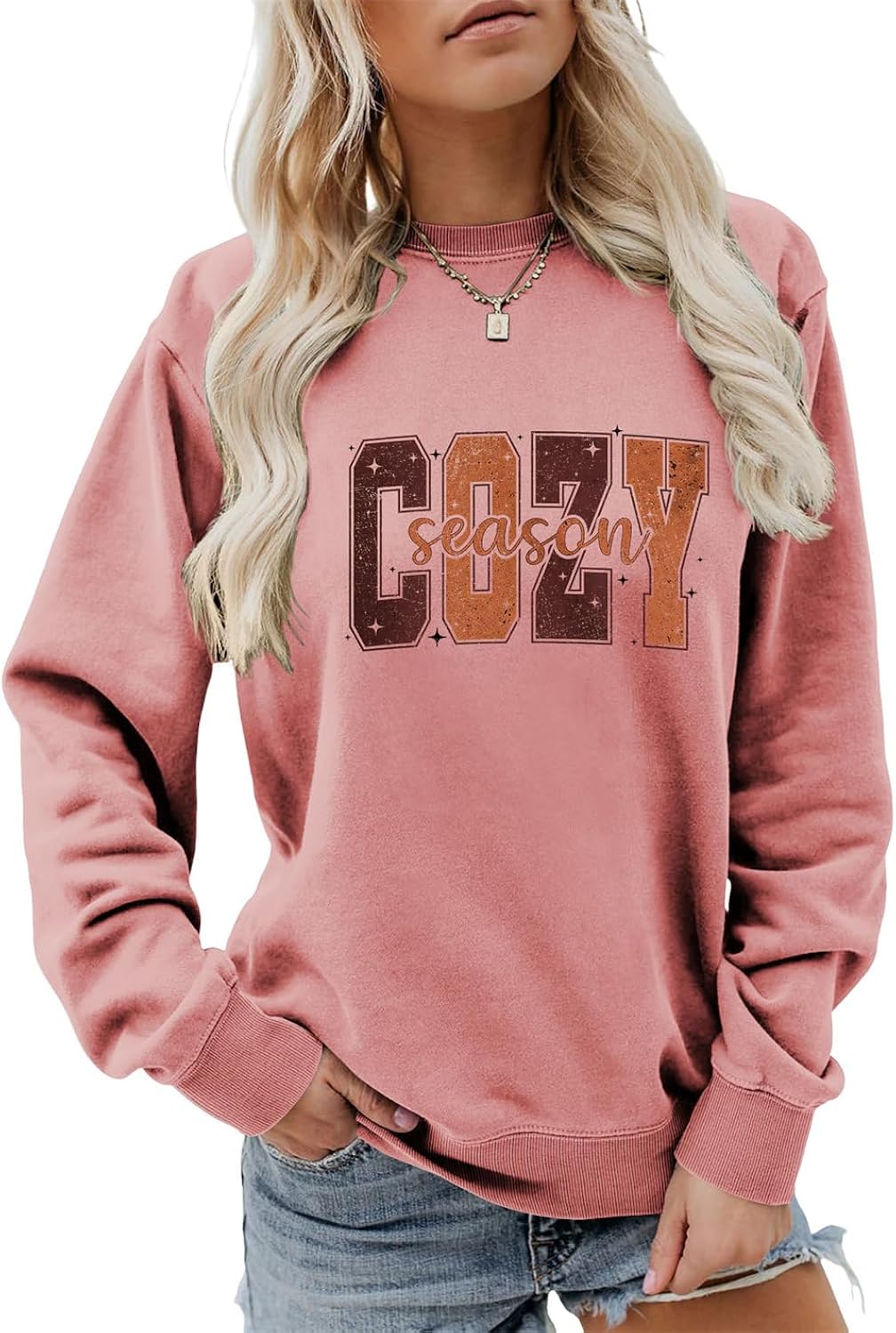 Cozy Season Sweatshirt, Vintage Autumn Graphic Shirt Funny Sweater Womens Casual Crewneck Fall Winter Pullover Tops