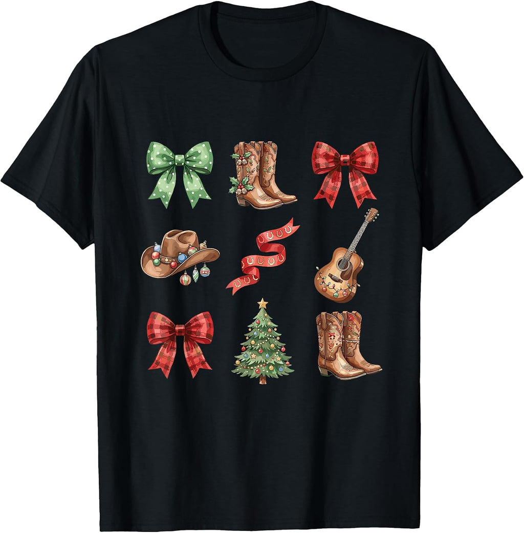 Coquette Funny Cowgirl Christmas Country Western Bows Cute T-Shirt