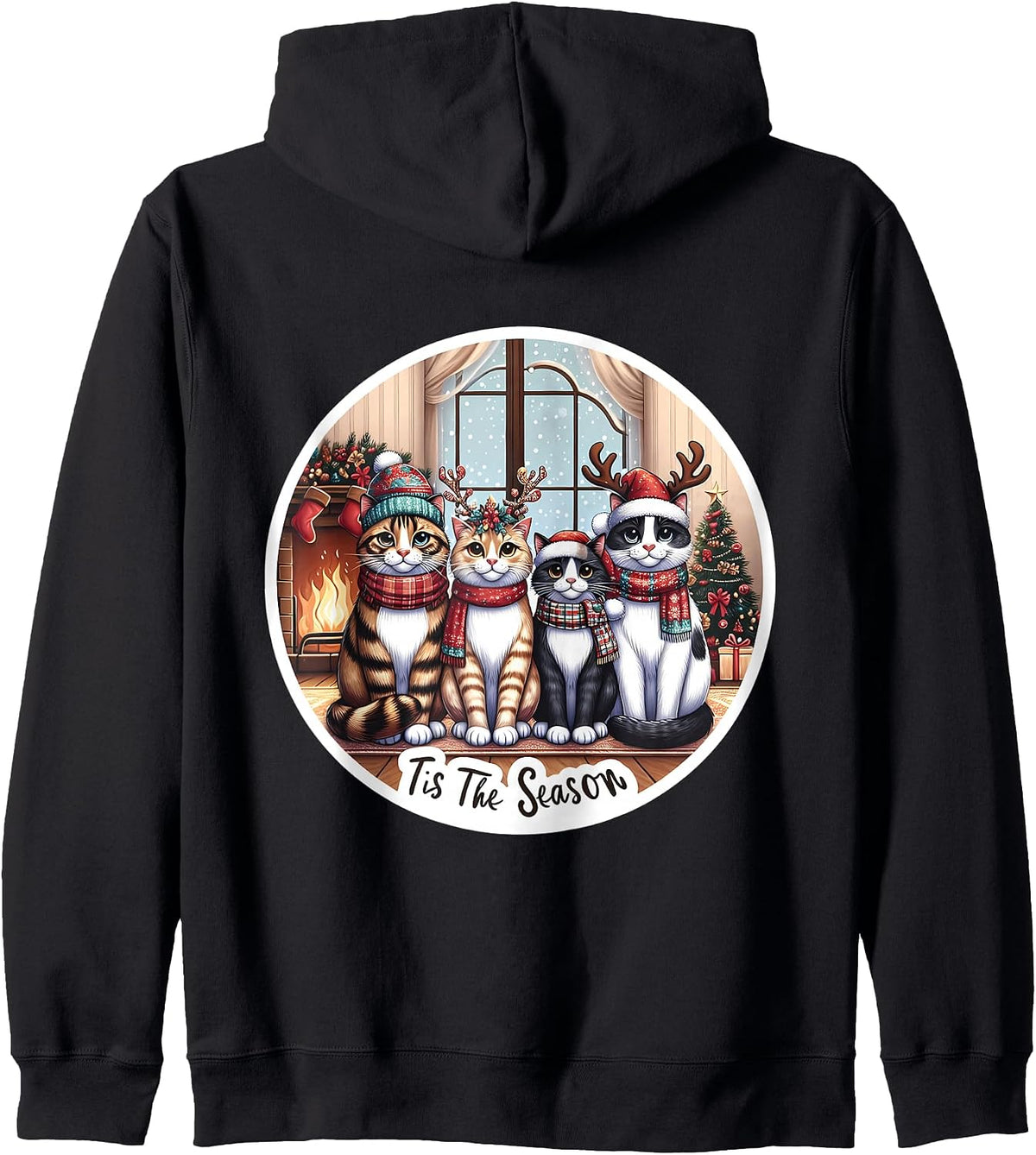 Tis The Season Cats Merry Christmas Lover Lady Cute Cat Cozy Zip Hoodie