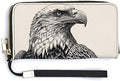 Bald Eagle Woodcut Black And White PU Leather Clutch Long Bifold Wallet, Coin Purse Credit Pass Case, Durable Card-Holder Money Storage for Women Men