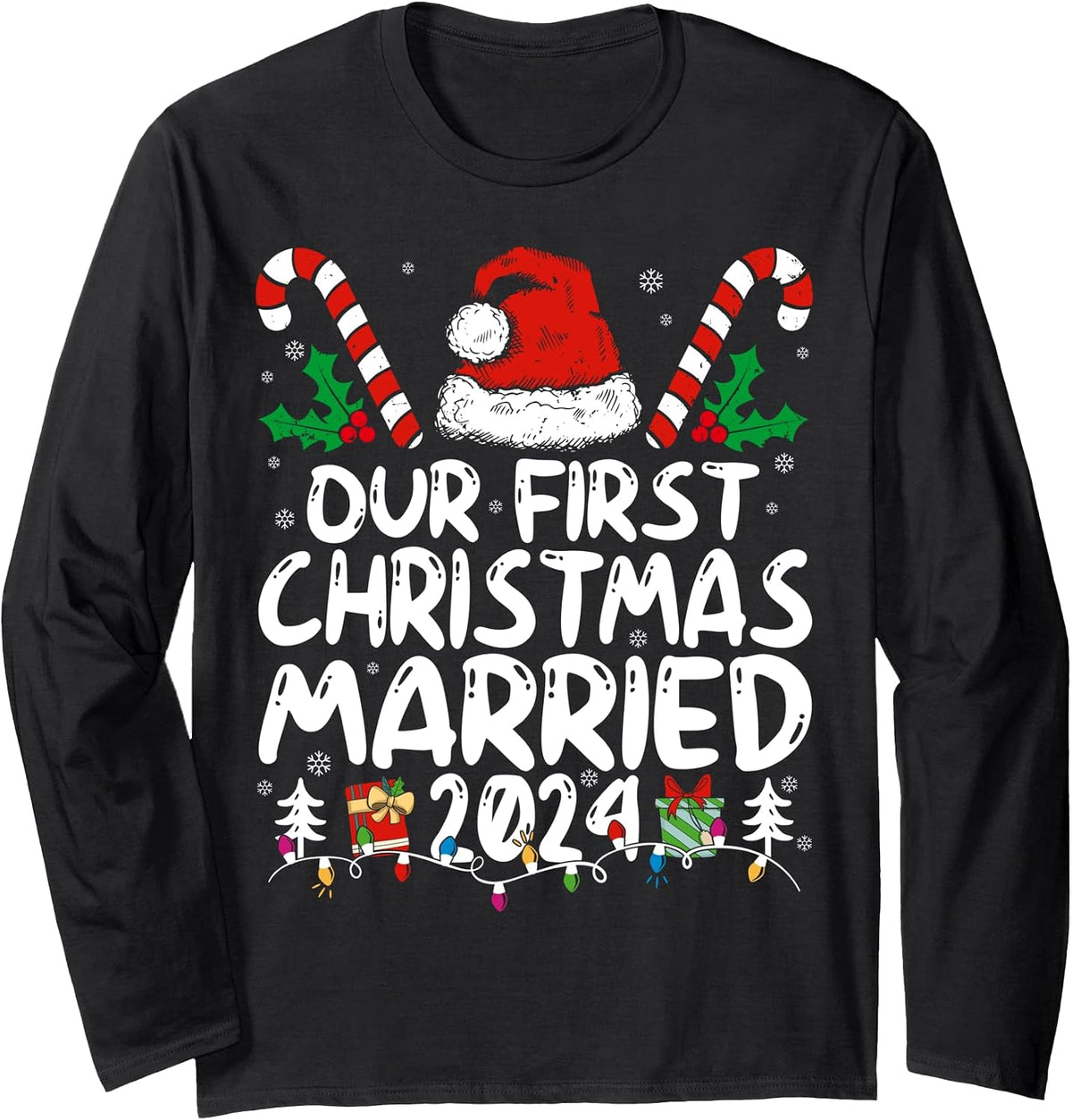 Our First Christmas Married 2024 As Mr and Mrs Couples Wife Long Sleeve T-Shirt