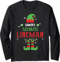 Santa's Favorite Lineman Funny Elf Family Xmas Long Sleeve T-Shirt