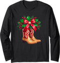 Cowgirl Christmas Western Cowboy Boots Long Sleeve T-Shirt