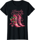 Pink Cowgirl Boots Cowboy Western Christmas Howdy Xmas T-Shirt