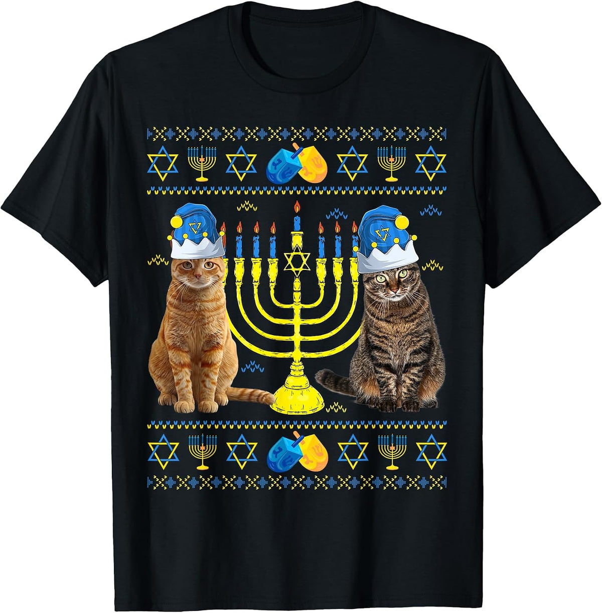 Funny Cats Menorah Jew Happy Hanukkah Ugly Chanukah Sweater T-Shirt