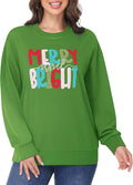 Women Christmas Sweatshirts Merry And Bright Crewneck Long Sleeve Christmas Pullover Loose Fit Xmas