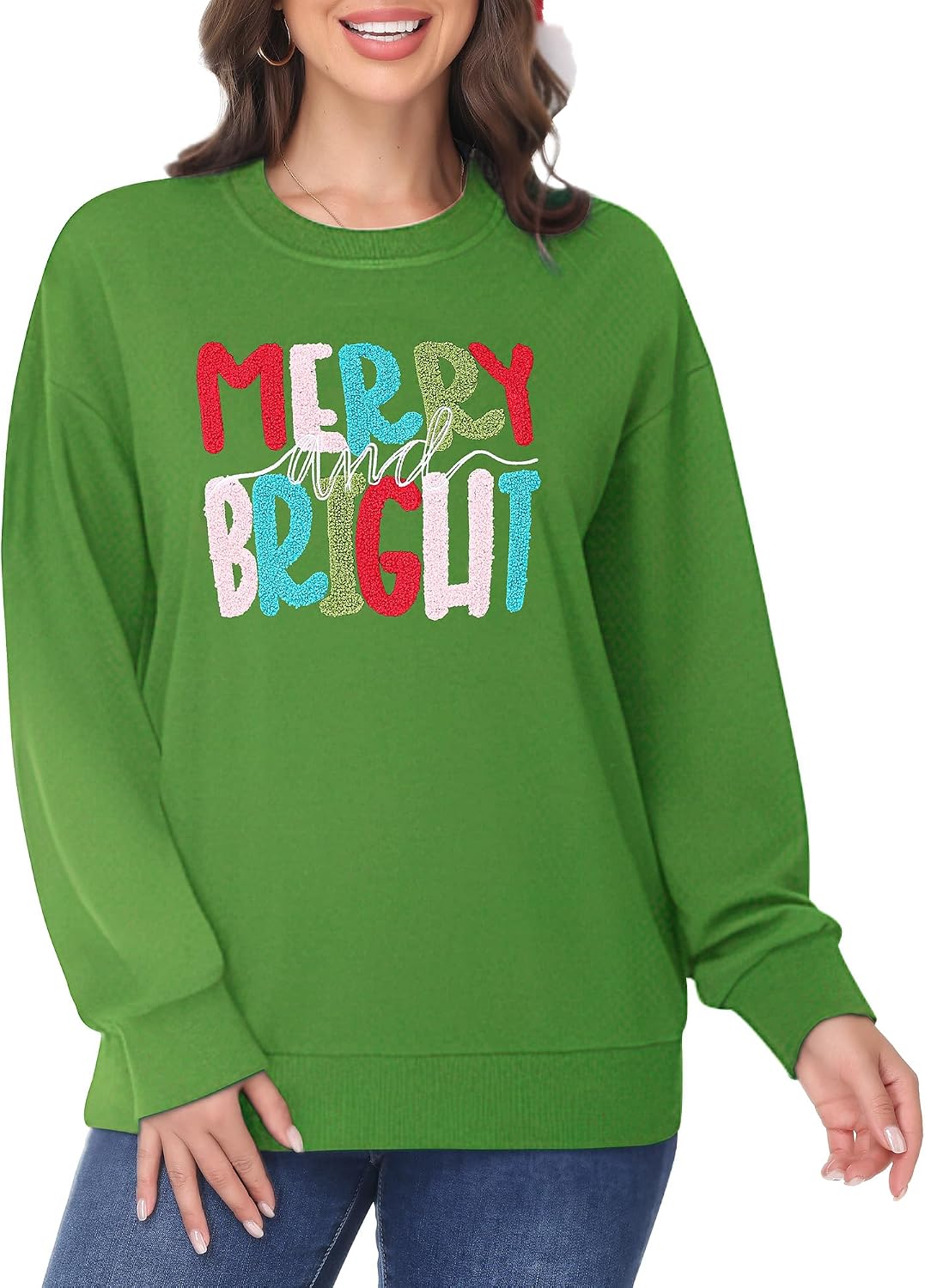Women Christmas Sweatshirts Merry And Bright Crewneck Long Sleeve Christmas Pullover Loose Fit Xmas