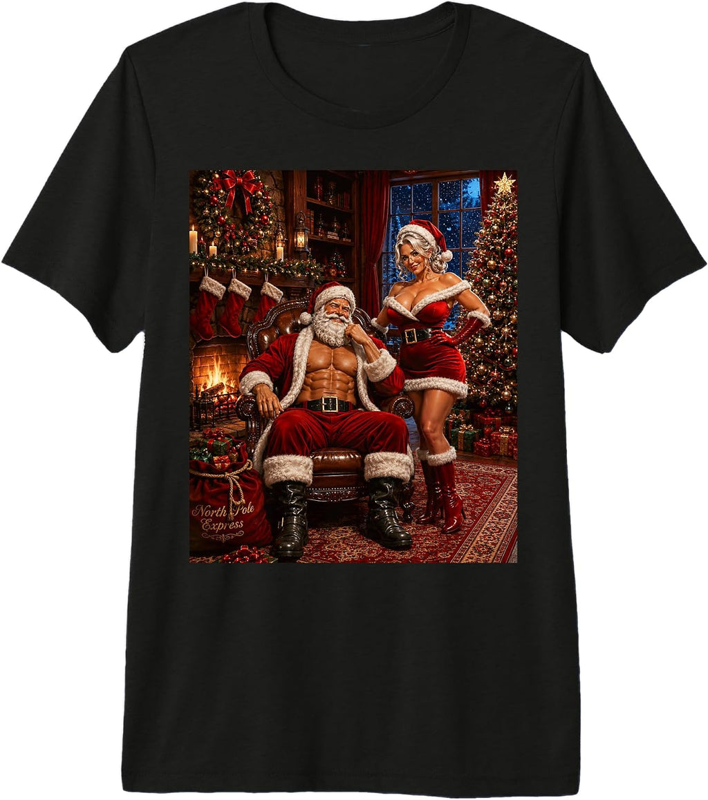Muscular Xmas Fitness Santa Claus Christmas Couple Holiday Premium Tri-Blend T-Shirt
