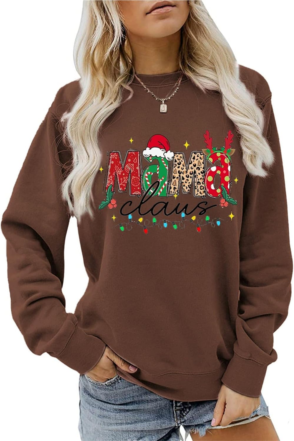 Mama Claus Sweatshirt Christmas Pullover for Women Xmas Long Sleeve Shirts Casual Lightweight Tops
