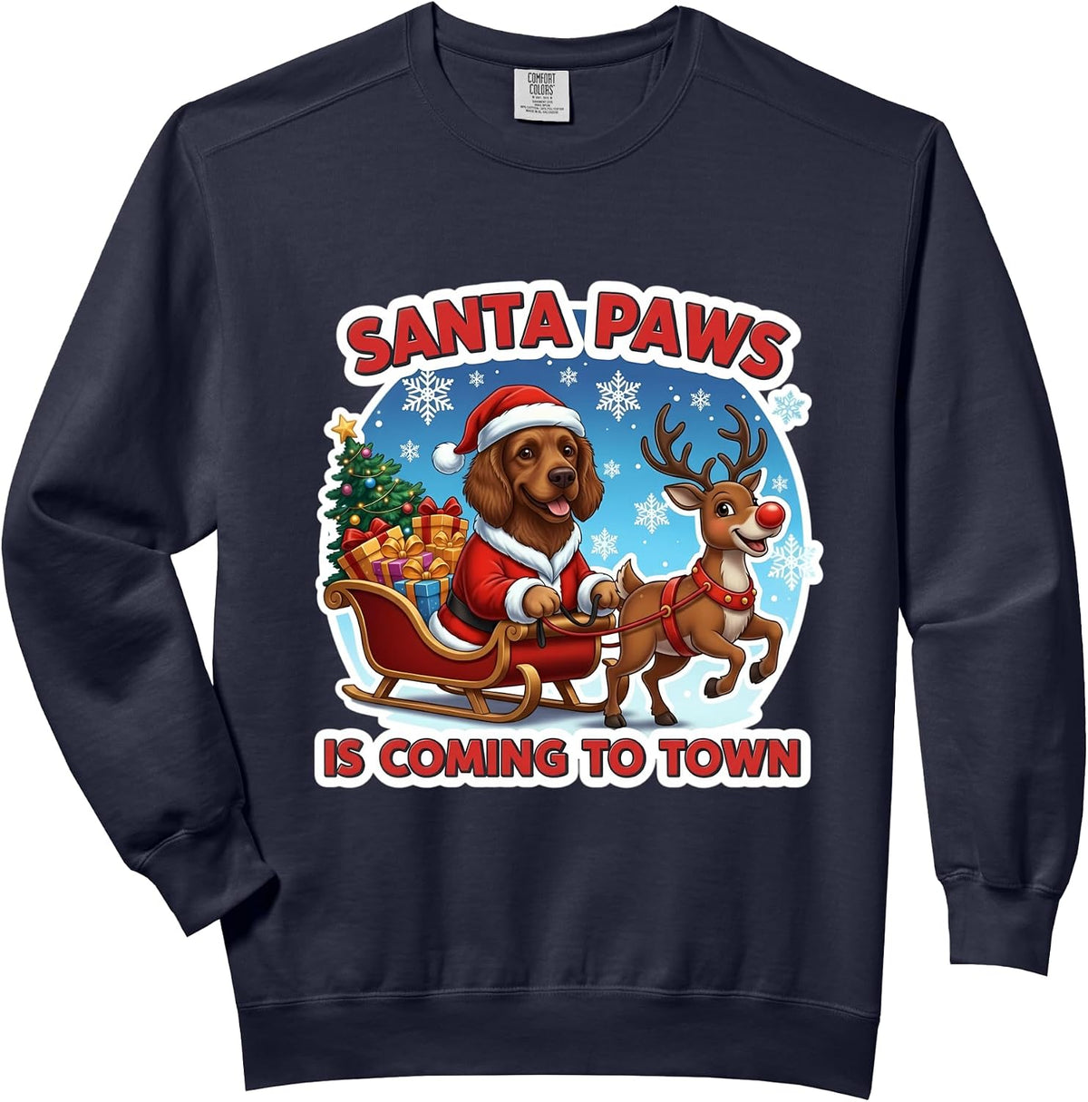 Santa Paws Is Coming Christmas American Water Spaniel Dog Comfort Colors Adult Sweatshirt