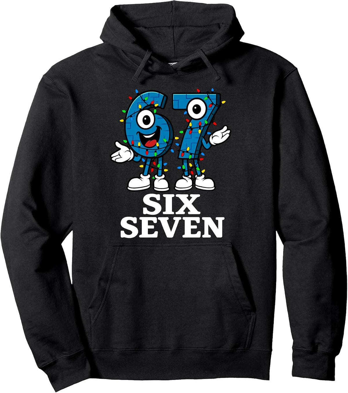 67 Six Seven 6-7 Christmas Lights - Brainrot Gaming Meme Pullover Hoodie