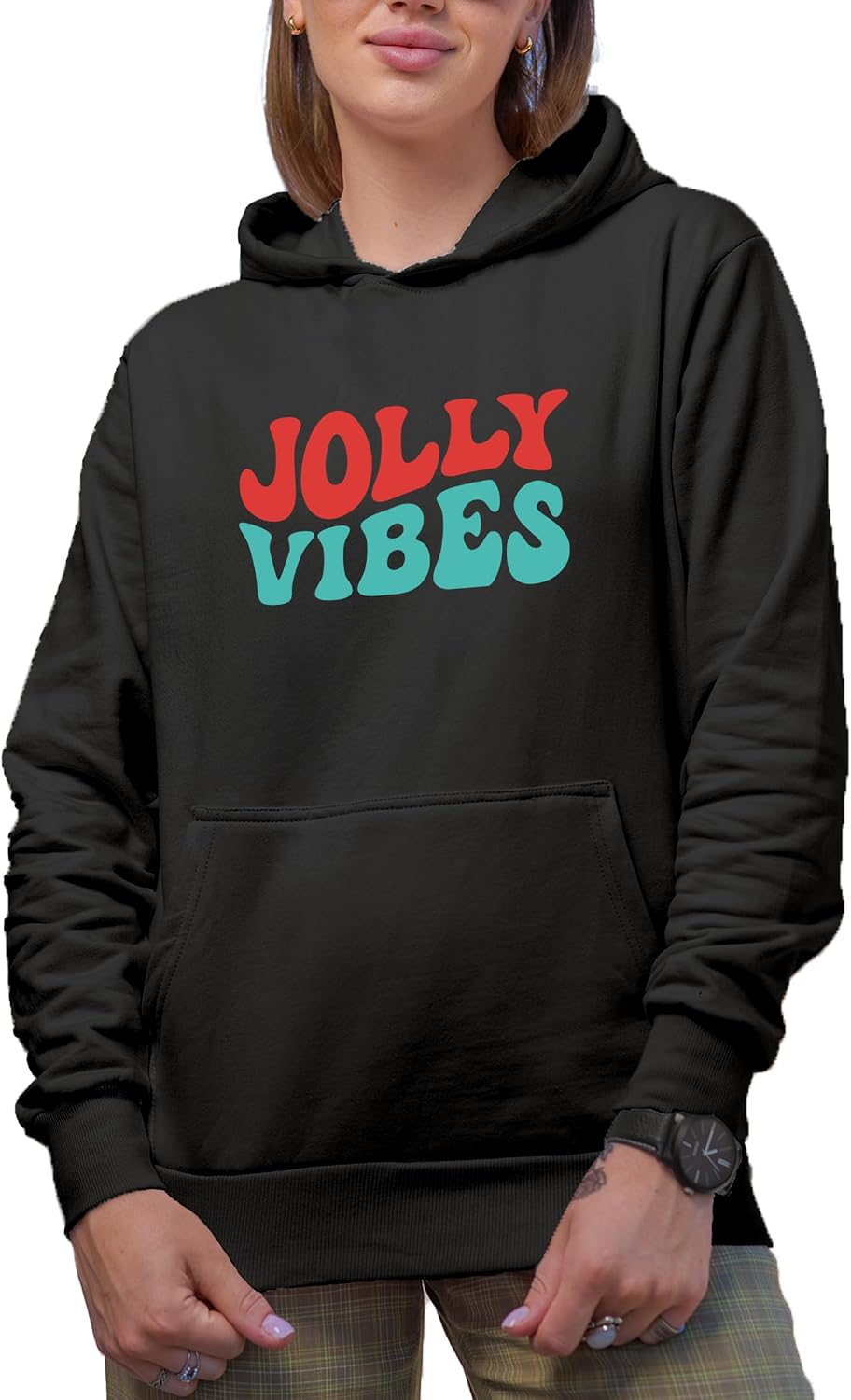 Novelty Hoodie, Jolly Vibes, Christmas or Winter Season Themed, Groovy Retro Wavy Text Merch Gift
